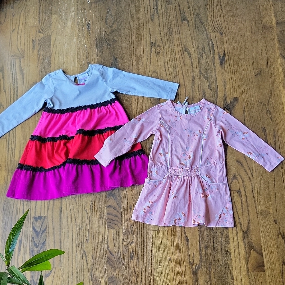 Set 2 Bundle Hanna Andersson Organic Cotton Dresses Sz. 4T/100 Pink Long Sleeves